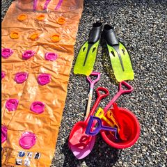 Beach bucket, spades, lilo