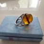 Vintage Amber Marble Spherical Silver Ring Image 2