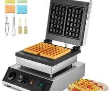 Commercial Waffle Maker, 2PCS Rectangle Waffle Baker Machine, 2000W Non-Stick Stainless Steel Belgian Waffle Iron with Temp and Time Control, Handle, for Restaurant Bakery Snack Bar Family