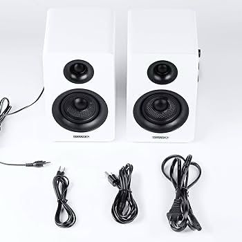 NEW SALE | Active Bluetooth 5.0 Bookshelf Speakers 60W Carbon Fiber Unit Built in 24bit DAC Dynamic 3D Surround Sound 2.0 Computer PC Monitor Gaming Speakers (Pair, White)