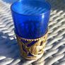 5 blue glass with gold tone holder, aquatic, D18 post 10e Image 4