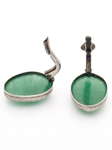 Vintage Sterling Silver Green Onyx Clip On Earings