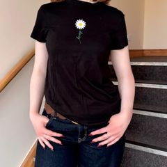 Black Daisy Graphic T-Shirt - Size S/36