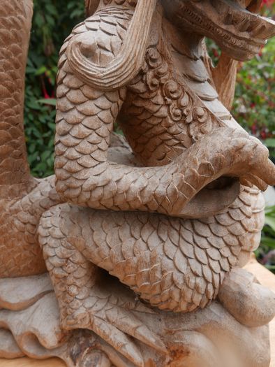 Large Beautifully Hand Carved Wooden Dragon, height 16,5 inches