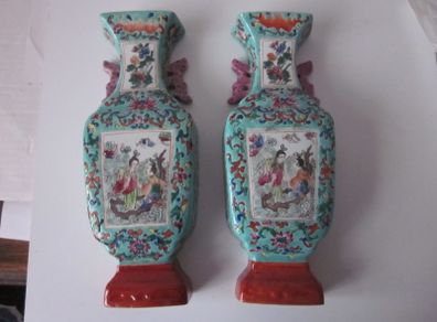 Pair of   Chinese Porcelain Turquoise vase shaped wall pocket early 20th century