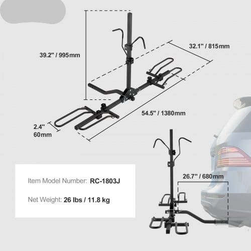 Bike Rack, 2-Bike Platform Style, 80 LBS Max Capacity Bike Rack Hitch for 1.25-/2-inch Receiver, Titling and Folding Bike Carrier with Tires up to 2.4" Wide, for Car, SUV, Truck, RV