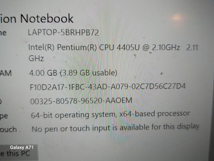 HP Pavillion 14 inch Laptop Model 14-a1092no, Intel Pentium CPU 4405U, 2.1GHz 4GB Ram, 150GB HDD, Windows 10, Microsoft Edge, Chrome,