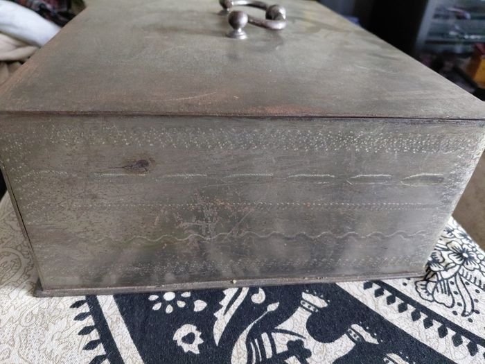 Antique French iron money box strong box with key 19th century
