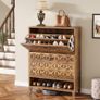 Vintage Brown Shoe Cabinet with 2 Folding Drawers, Freestanding Shoe Storage Organiser for Hallway, Entryway & Home Image 3