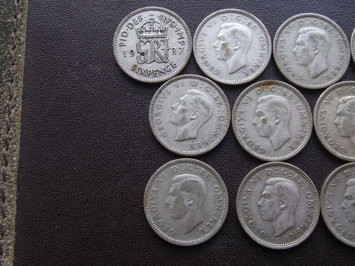 Great Britain. George VI. 10 Silver@6 pence Full run of the years (1937-1946)
