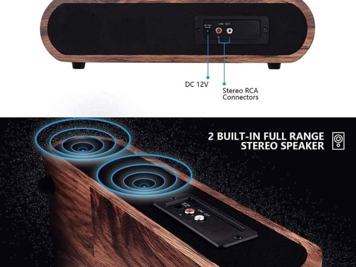 Record Player, Vintage Turntable Bluetooth Vinyl Player LP Record Player with 3 speed 33/45/78 RPM and Built-in 2 Stereo Speakers, AM/FM Function, Aux-in & RCA Output (FREE POSTAGE)