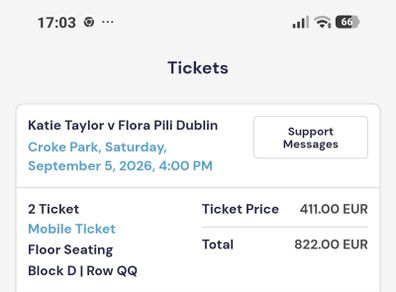 Katie taylor tickets on pitch x 2