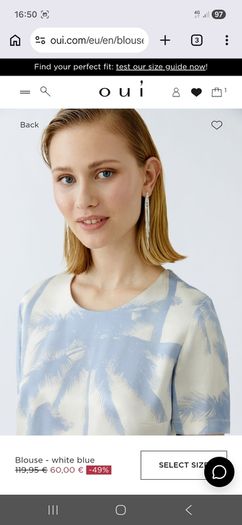 Oui Top White Blue - Fits UK 8 to 10 - New Without Tags RRP 120