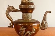 Vintage Asian Copper and Tin Teapot
