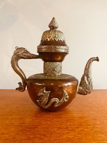 Vintage Asian Copper and Tin Teapot