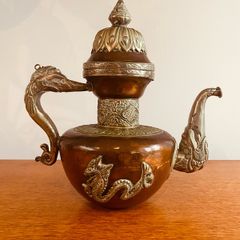 Vintage Asian Copper and Tin Teapot