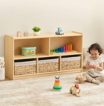 Kids Shelf 5 Section Wooden Storage Cabinet, Toy Shelf Organizers  2 Shelf Toy Organizers and Storage for Classroom Playroom Daycare and Preschool
