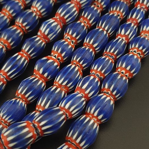 Antique Venetian Style Blue Chevron Glass Beads Necklace Strands