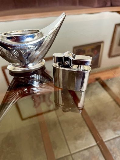 Rare Uber Vintage Retro Lighter 1960s Chrome Steel with Art Deco Geometric Design