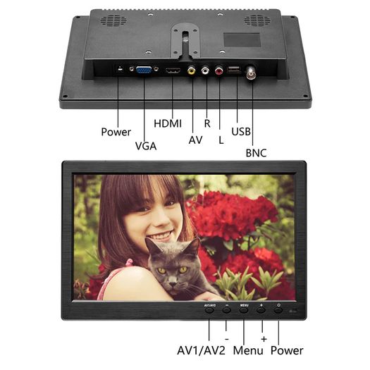 10.1" LCD HD Monitor Mini TV & Computer Speaker HDMI VGA Display Color Screen Car Backup Camera & Home Security System