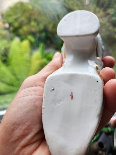 Antique porcelain shoe "For a Good Boy," turn of the 20th century.