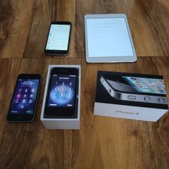 Apple IPhone and Ipad Lot Bundle - 4 Devices + iPhone 4 Box (1 Iphone Usable Home Screen, iCloud / Passcode Locked)