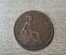 Great Britain UK 1929 Half Penny George V Coin - free standard postage