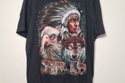 Vintage WILD t shirt American Indian wolf wolves eagle print front and back Size large