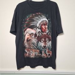 Vintage WILD t shirt American Indian wolf wolves eagle print front and back Size large