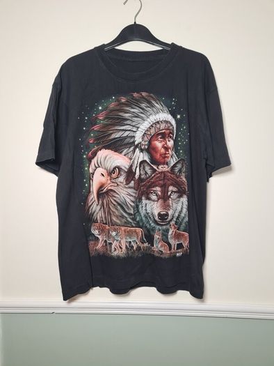 Vintage WILD t shirt American Indian wolf wolves eagle print front and back Size large