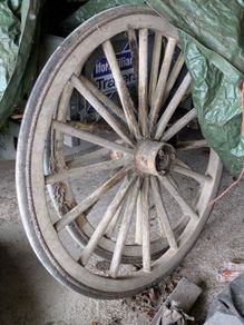 Pair of 46" Antique Wooden Carriage Wheels (Solid Rubber Tyres)
