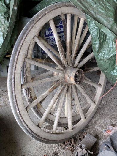 Pair of 46" Antique Wooden Carriage Wheels (Solid Rubber Tyres)