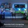 Gaming Desk with LED Lights & Power Outlets, Reversible Computer Desk with Storage Shelves,Small corner desk, for Home Office & Study, 100x50cm Black Image 6