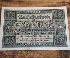 German Empire, 10 Mark 1920 Banknote, 6 February 1920, uncirculated - free standard postage