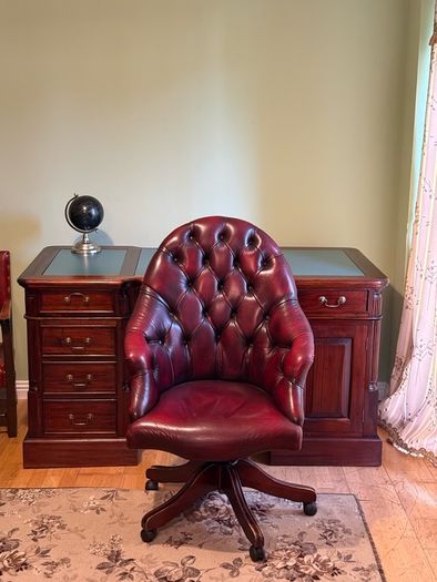 Vintage Chesterfield swivel office chair Oxblood leather