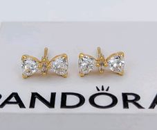 Pandora Gold Sparkling Bow Earrings Brand New
