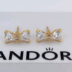 Pandora Gold Sparkling Bow Earrings Brand New
