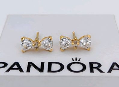 Pandora Gold Sparkling Bow Earrings Brand New