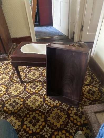 Victorian mahogany bidet baby bath stool table with ceramic liner & cover