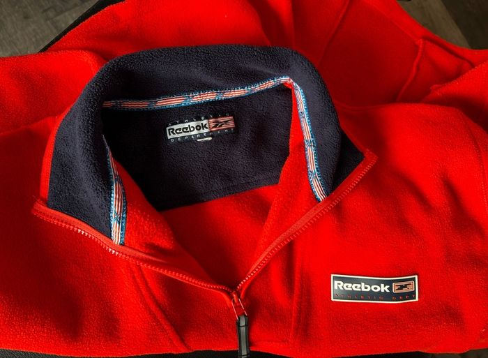 Vintage Reebok Red/Orange Fleece Quarter Zip Pullover Jacket Y2K Size L-XL