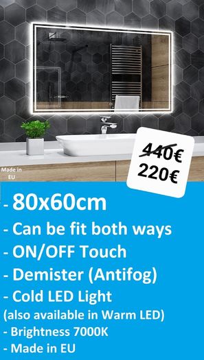 LED Bathroom Mirror Ensuite Defogger Demister
