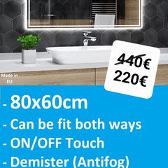 LED Bathroom Mirror Antifog Defogger 80x60 or 60x80cm