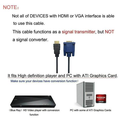 1.8m HDMI Male to VGA Male HD15 Video Adapter Cable Lead for TV Computer Monitor - FHT11CAB