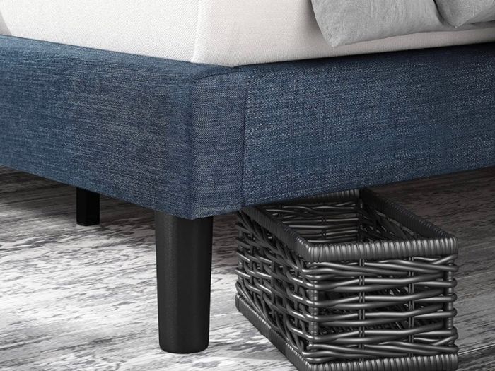 36 cm Upholstered Platform Bed Frame | Mattress Foundation | Wood Slat Support | For Adults, Kids, Teenagers | Easy Assembly | Single | Navy (MATRESS NOT INCLUDED)