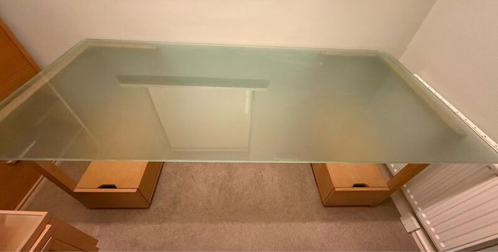 Habitat Solid Oak Pedestal + Glass Desk