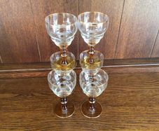 6  Beautiful Vintage Wine Glasses with Amber Stems