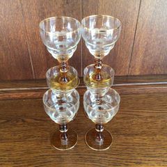 6  Beautiful Vintage Wine Glasses with Amber Stems
