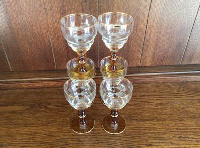 6  Beautiful Vintage Wine Glasses with Amber Stems