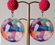 Pink Iridescent Disco Statement Style Disc Earrings