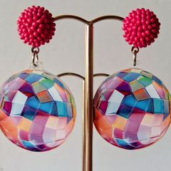 Pink Iridescent Disco Statement Style Disc Earrings